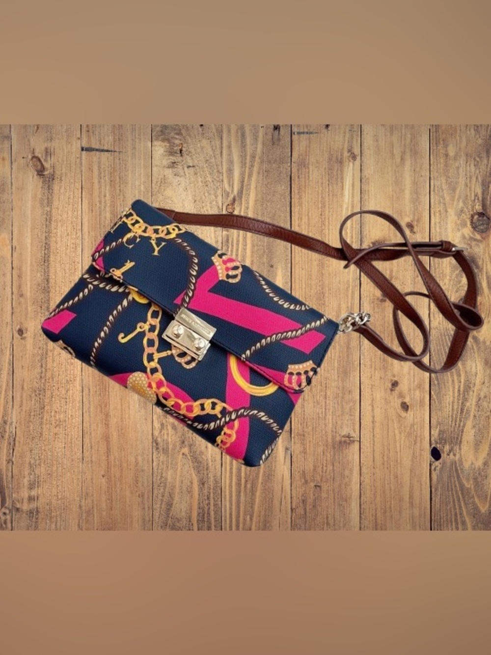 Juicy Couture Navy & Pink Chain-Print Crossbody